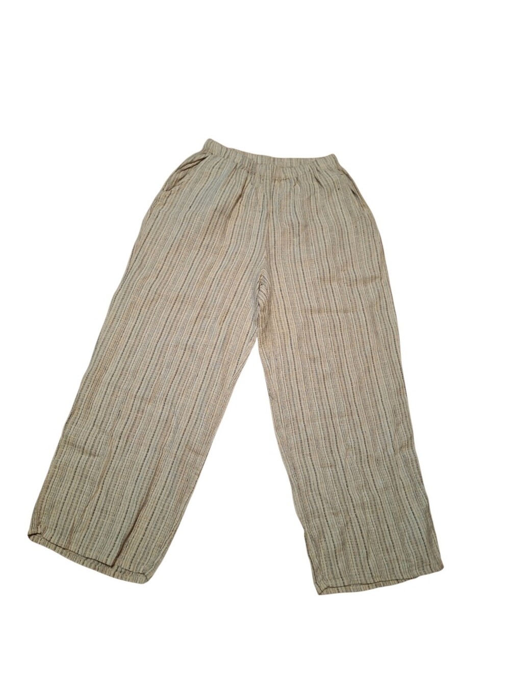 FLAX 100% Linen Pull On Pants Ladies Small Natural Colors Textured Beachy Comfy - Picture 3 of 5